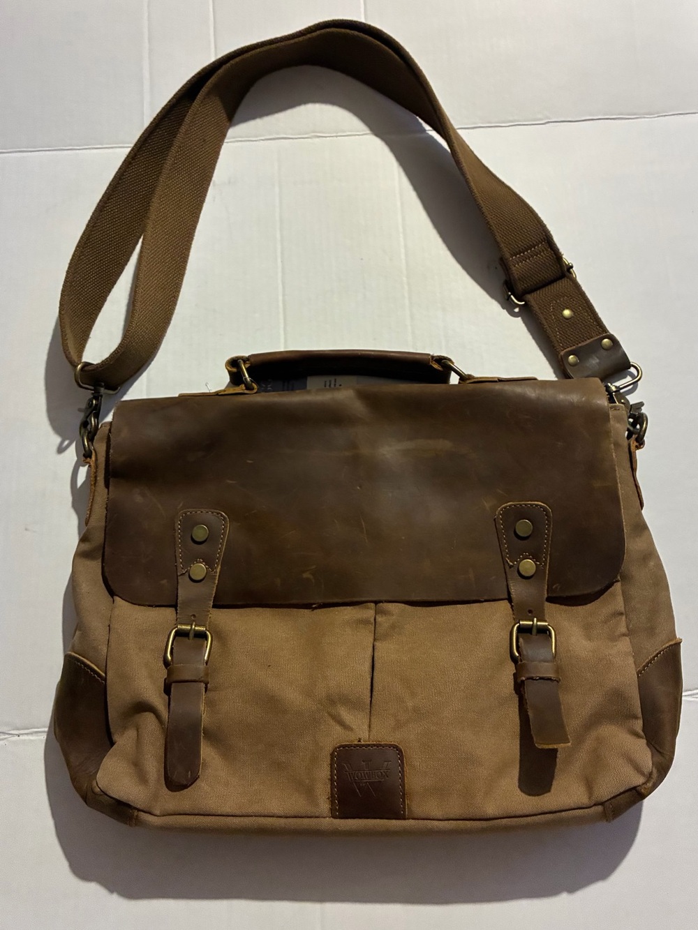 WOW couture Brown Canvas & Leather Messenger Bag